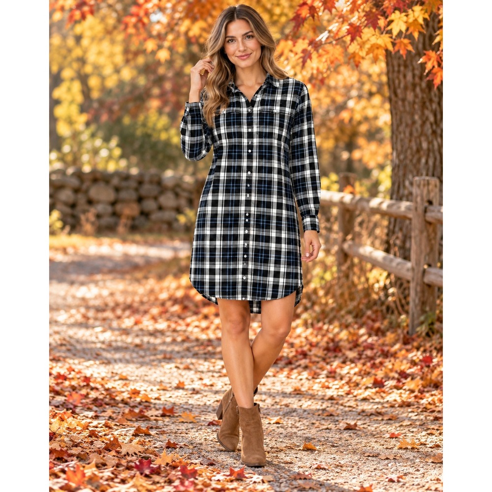 Lauren Ralph Lauren Shirt Dress Blue Plaid Button Front Midi Viscose Size 6